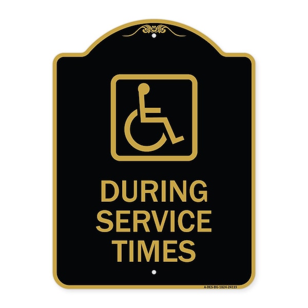 Signmission During Service Times W/ Graphic, Black & Gold Aluminum Architectural Sign, 18" x 24", BG-1824-24119 A-DES-BG-1824-24119 - main